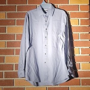 VAN HEUSEN Mens 16 1/2 34/35 Flex Collar Regular Fit Gray Pinstriped Dress Shirt
